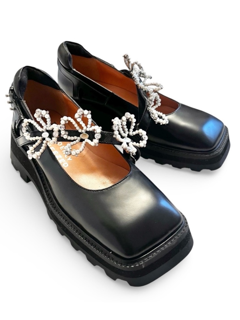 NWOB I Suddenly Sneezed Black Leather Platform Crystal Embellished Maryjanes 6